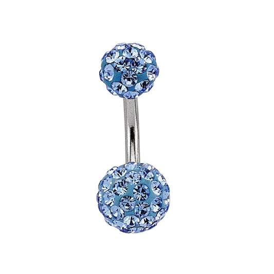 Silver  Baby Blue Crystal Disco Ball Banana Belly Bar 6mm 8mm - GBB3