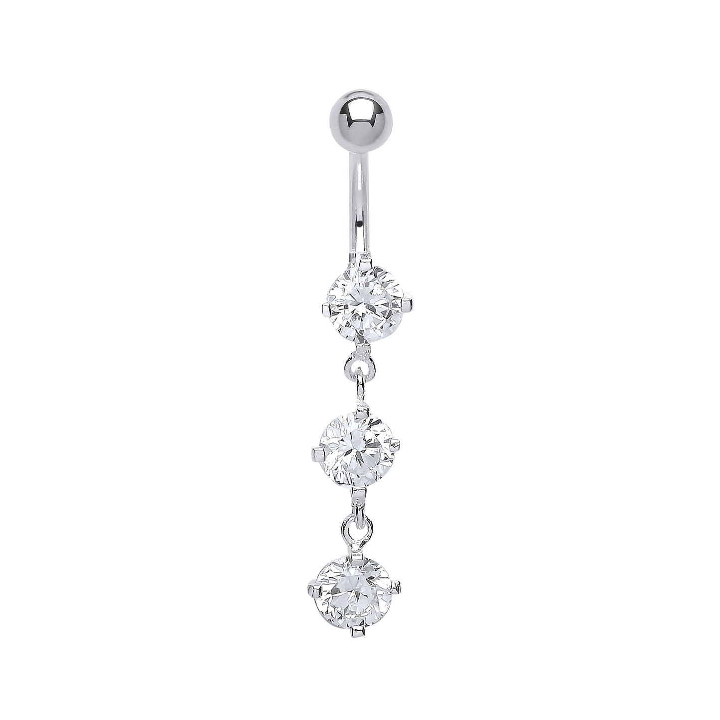 Sterling Silver  CZ Trilogy with Stainless Steel Belly Bar & Ball - GBB41