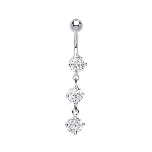 Sterling Silver  CZ Trilogy with Stainless Steel Belly Bar & Ball - GBB41