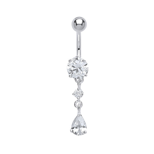 Sterling Silver  CZ Tears of Joy & Stainless Steel Belly Bar Ball - GBB42