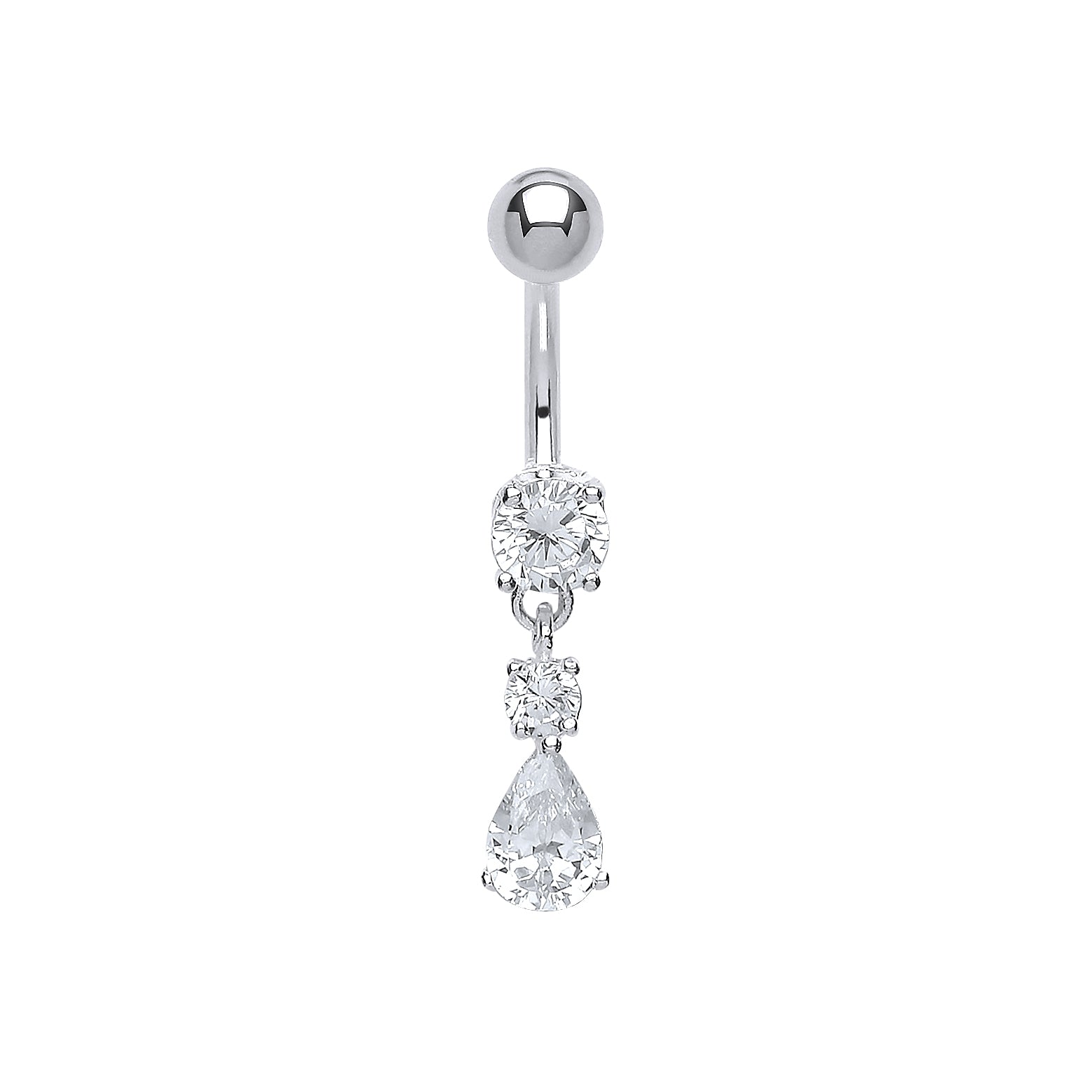 Sterling Silver  CZ Tears of Joy & Stainless Steel Belly Bar Ball - GBB43