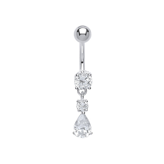 Sterling Silver  CZ Tears of Joy & Stainless Steel Belly Bar Ball - GBB43