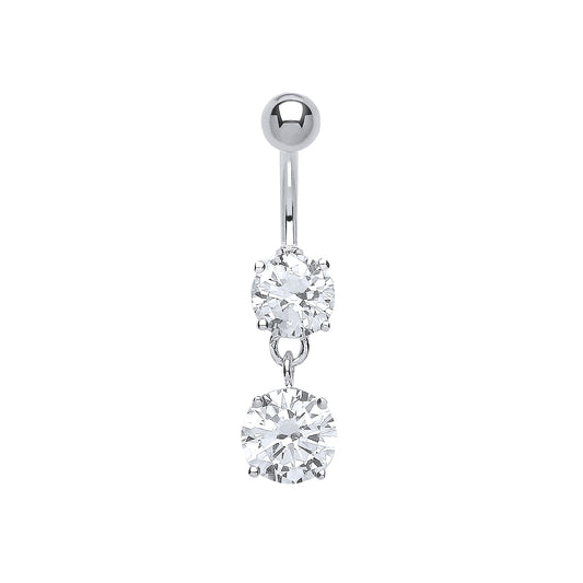 Sterling Silver  CZ Duology with Stainless Steel Belly Bar & Ball - GBB45