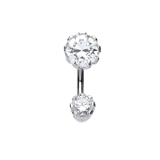 Sterling Silver  CZ Lil n Large Solitaire Banana Belly Bar - GBB47