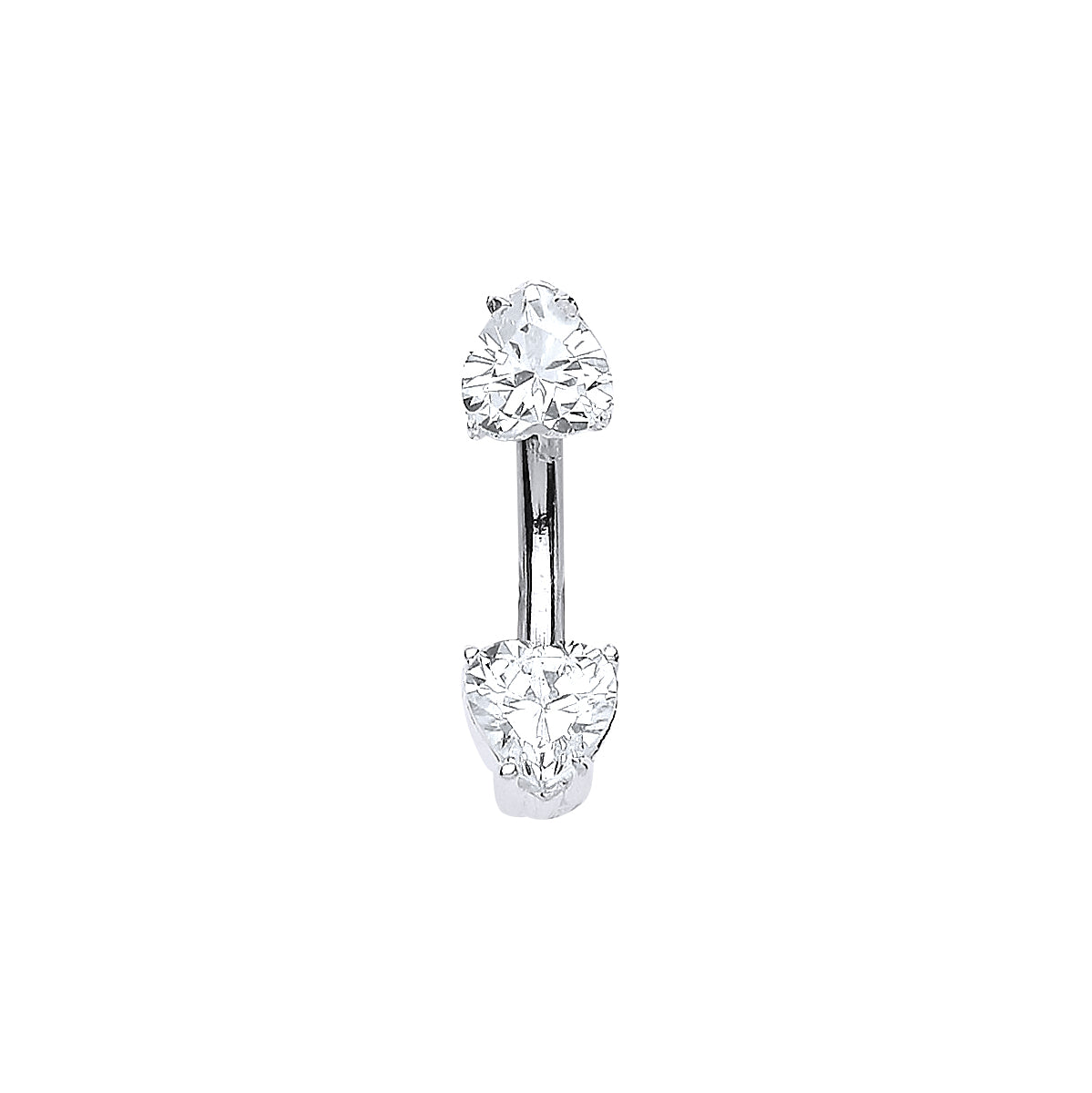 Sterling Silver  CZ Love Hearts & Arrows Banana Belly Bar - GBB48