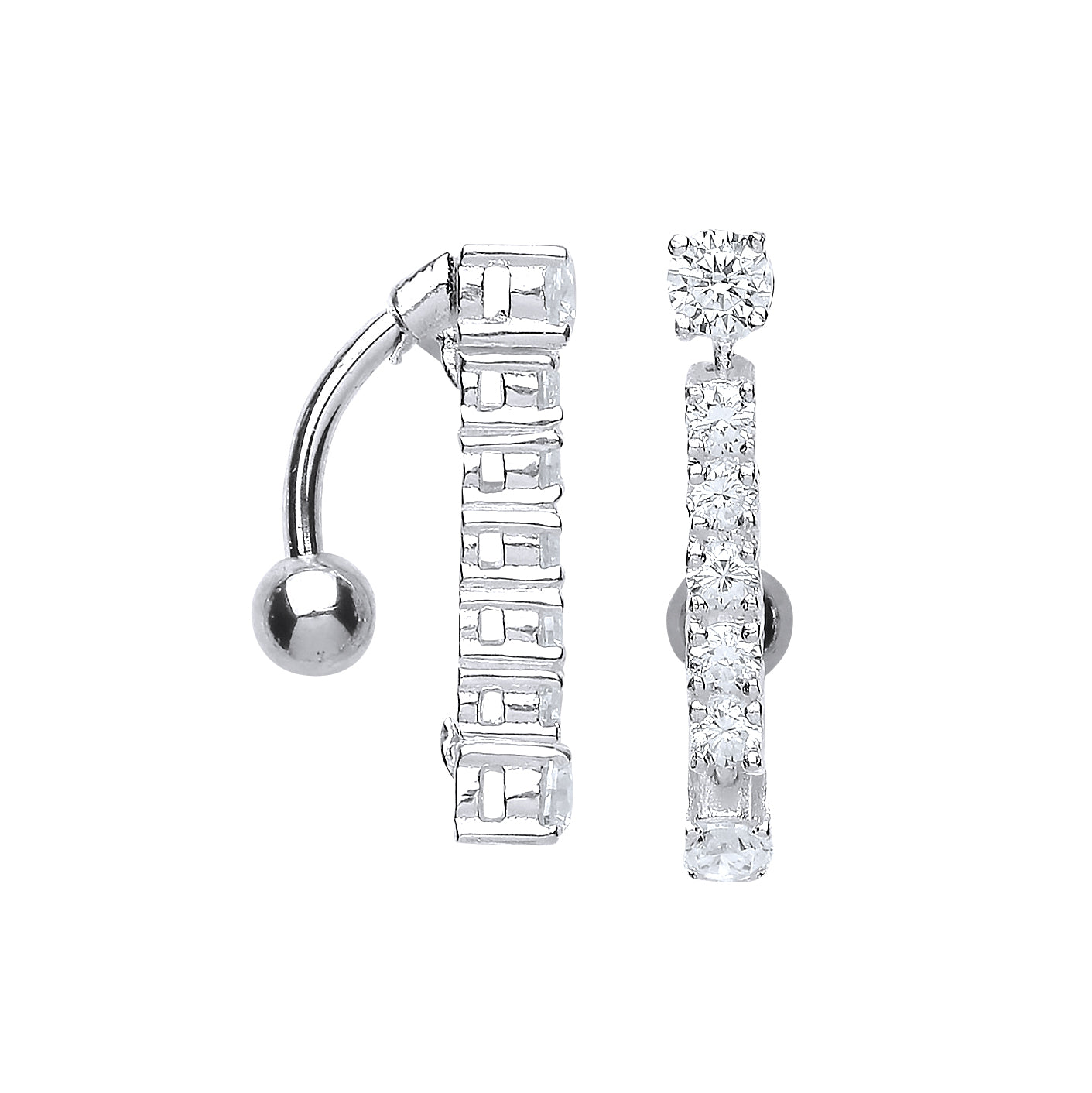 Sterling Silver  CZ 7 Stone Line Drop Banana Belly Bar - GBB49