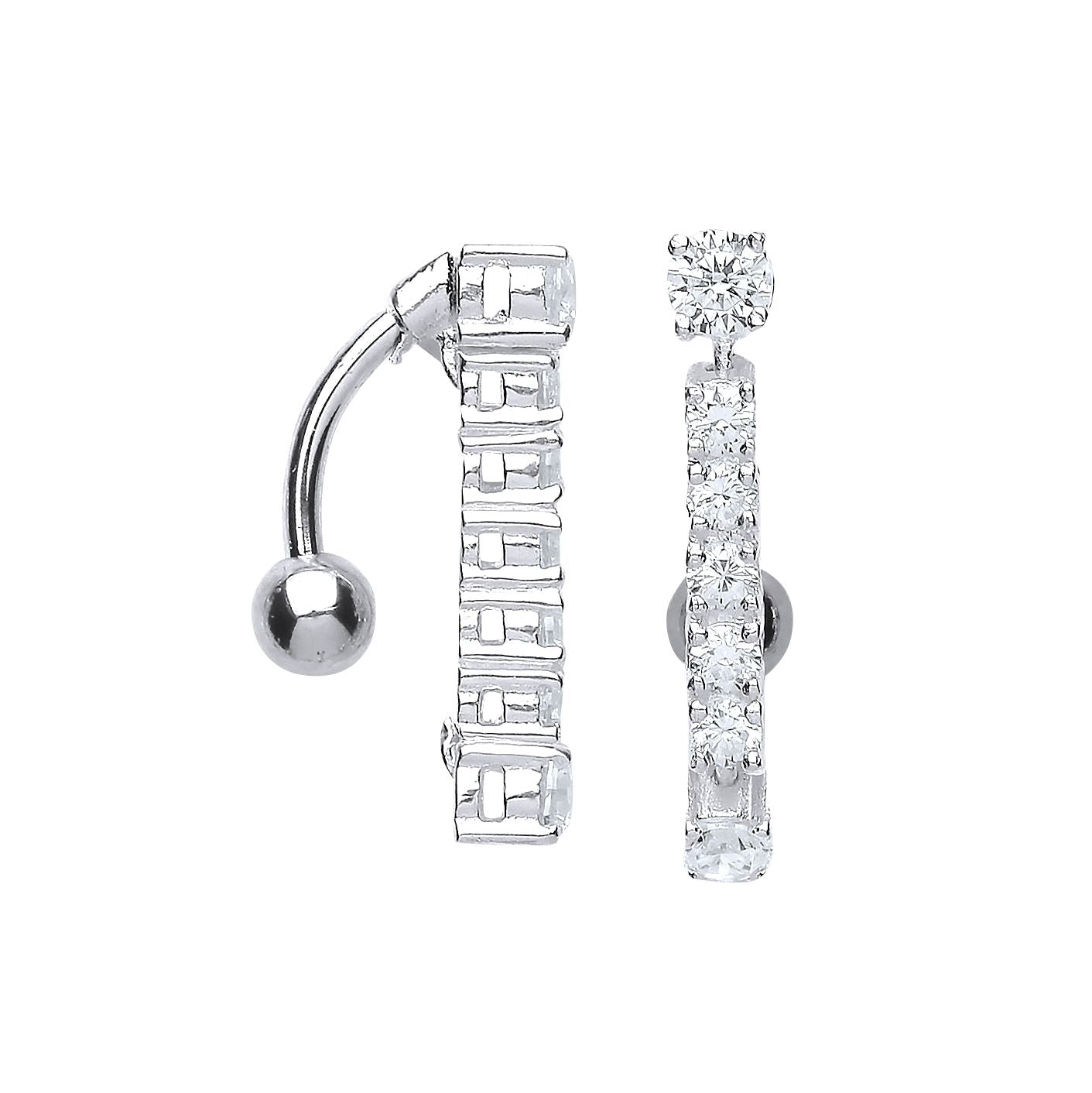 Sterling Silver  CZ 7 Stone Line Drop Banana Belly Bar - GBB49
