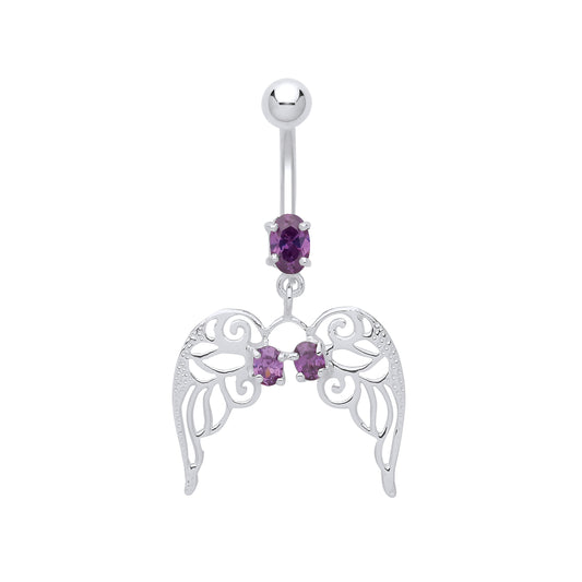 Silver  Angel Wings with Stainless Steel Belly Bar & Ball - GBB57