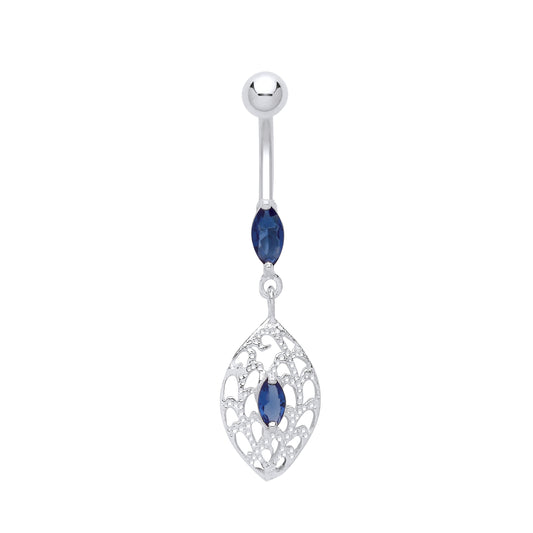 Silver  Blue CZ Eye Pod Cocoon with Steel Belly Bar & Ball - GBB58