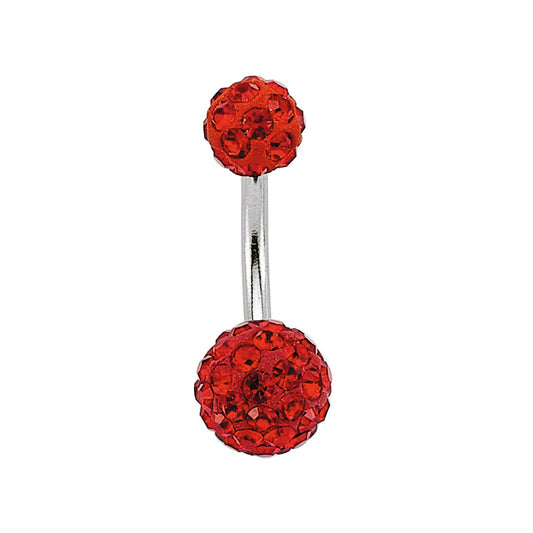 Silver  Scarlet Red Crystal Disco Ball Banana Belly Bar 6mm 8mm - GBB5