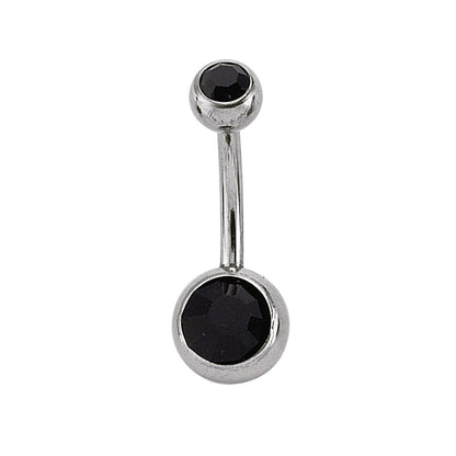 Stainless Steel  Double Noir Black Crystal Ball Banana Belly Bar - GBB8