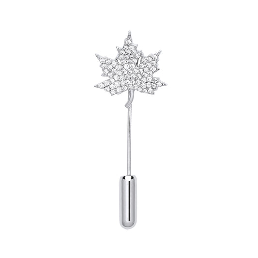 Silver  CZ Canada Maple Leaf Pin Brooch - GBRCH001