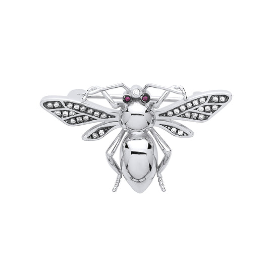 Silver  Purple CZ Wasp Queen Bee Hornet Pin Brooch - GBRCH003