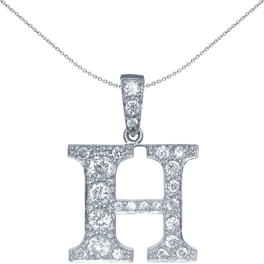 Sterling Silver  Initial Identity Large CZ Pendant Letter H - GIN1-H