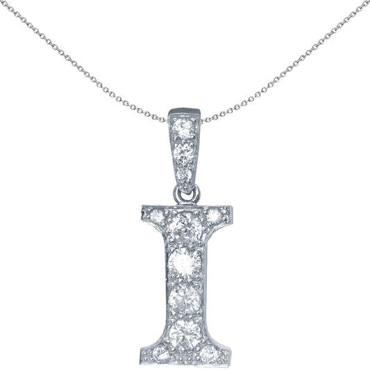 Sterling Silver  Initial Identity Large CZ Pendant Letter I - GIN1-I