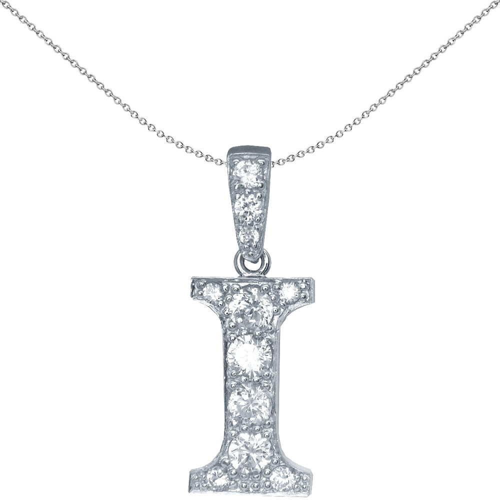 Sterling Silver  Initial Identity Large CZ Pendant Letter I - GIN1-I