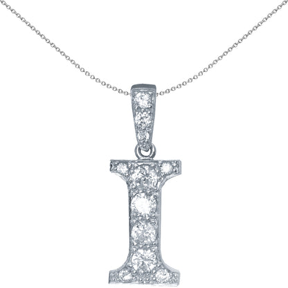 Sterling Silver  Initial Identity Large CZ Pendant Letter I - GIN1-I