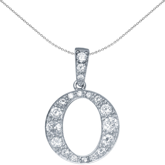 Sterling Silver  Initial Identity Large CZ Pendant Letter O - GIN1-O