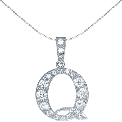 Sterling Silver  Initial Identity Large CZ Pendant Letter Q - GIN1-Q