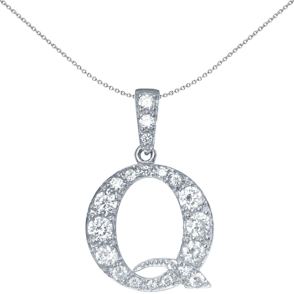 Sterling Silver  Initial Identity Large CZ Pendant Letter Q - GIN1-Q