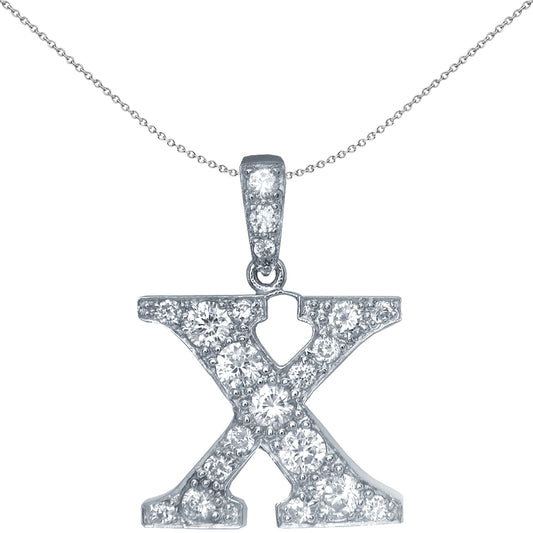 Sterling Silver  Initial Identity Large CZ Pendant Letter X - GIN1-X