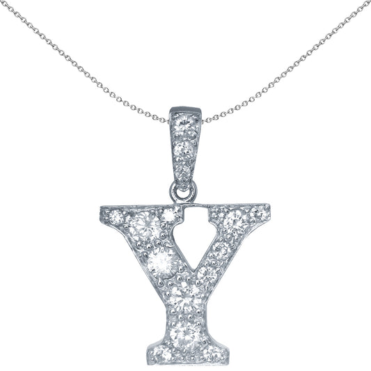 Sterling Silver  Initial Identity Large CZ Pendant Letter Y - GIN1-Y