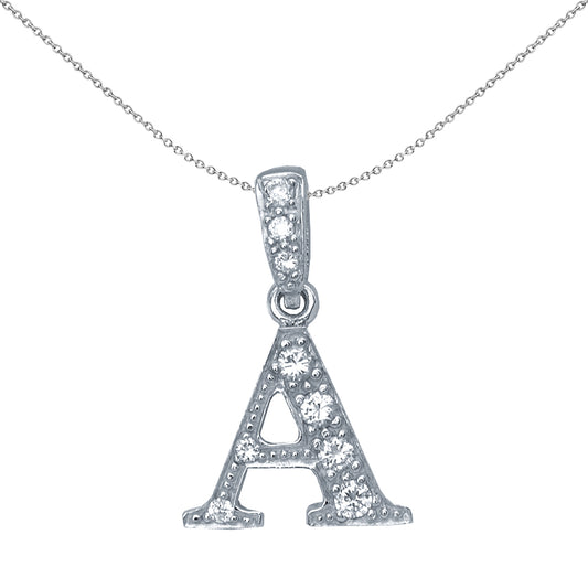 Silver  CZ Letter A Initial Pendant Necklace 18 inch - GIN2-A