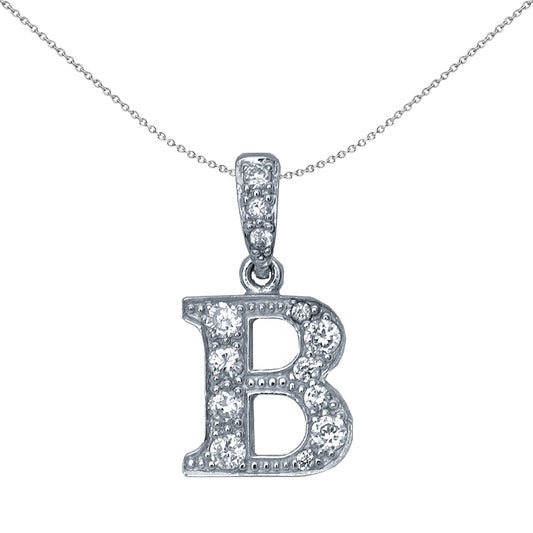 Silver  CZ Letter B Initial Pendant Necklace 18 inch - GIN2-B
