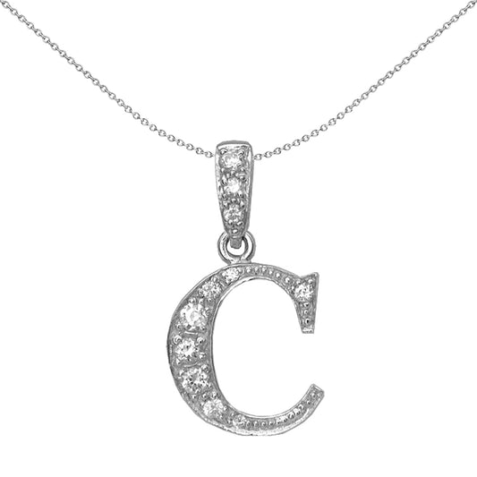 Silver  CZ Letter C Initial Pendant Necklace 18 inch - GIN2-C