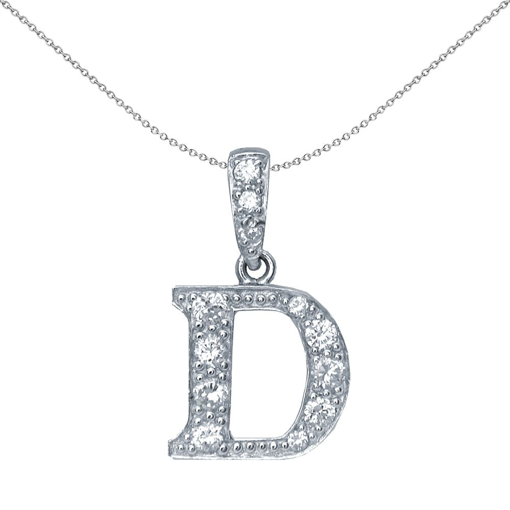 Silver  CZ Letter D Initial Pendant Necklace 18 inch - GIN2-D