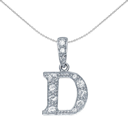 Silver  CZ Letter D Initial Pendant Necklace 18 inch - GIN2-D