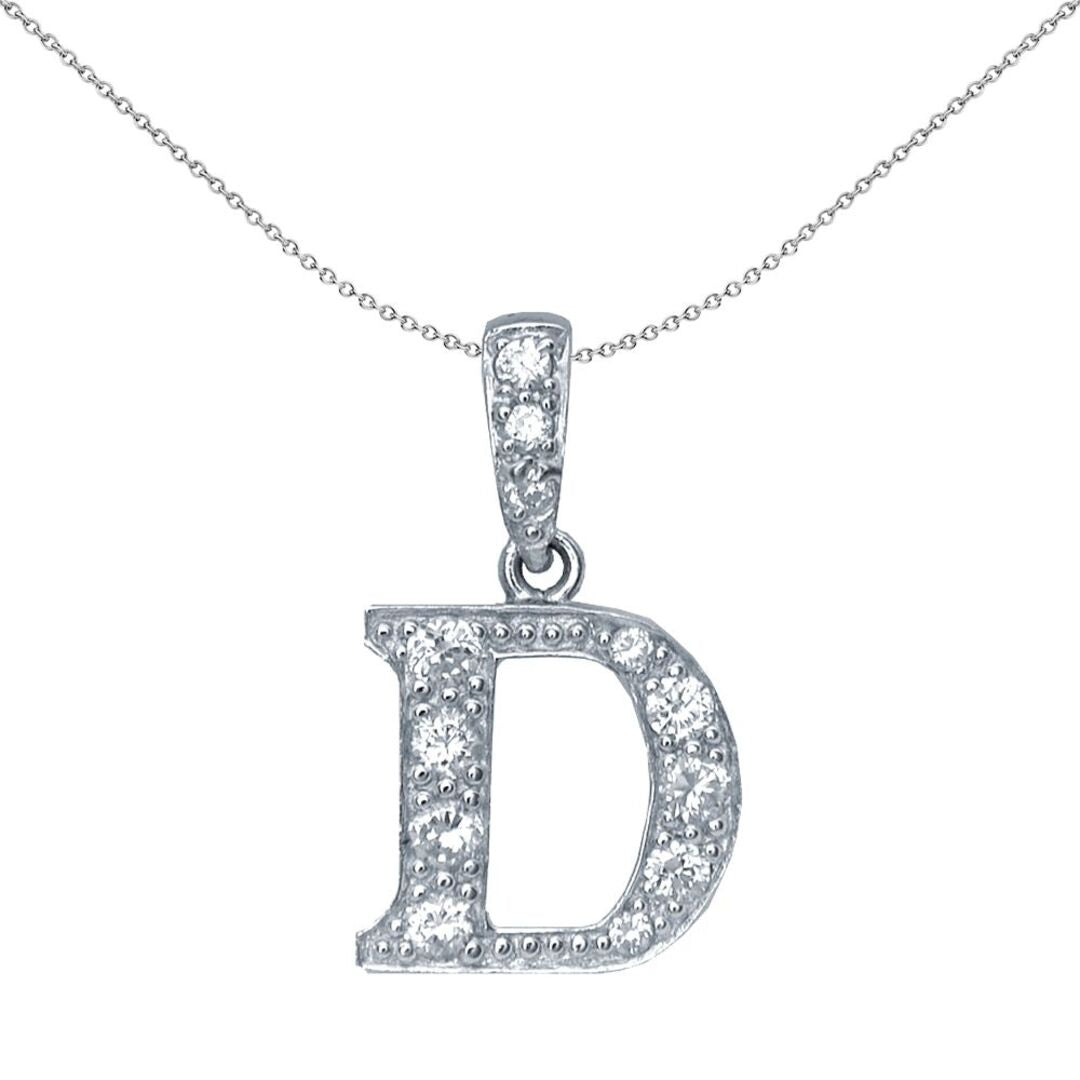Sterling Silver  CZ Letter D Initial Identity ID Personal Pendant - GIN2-D