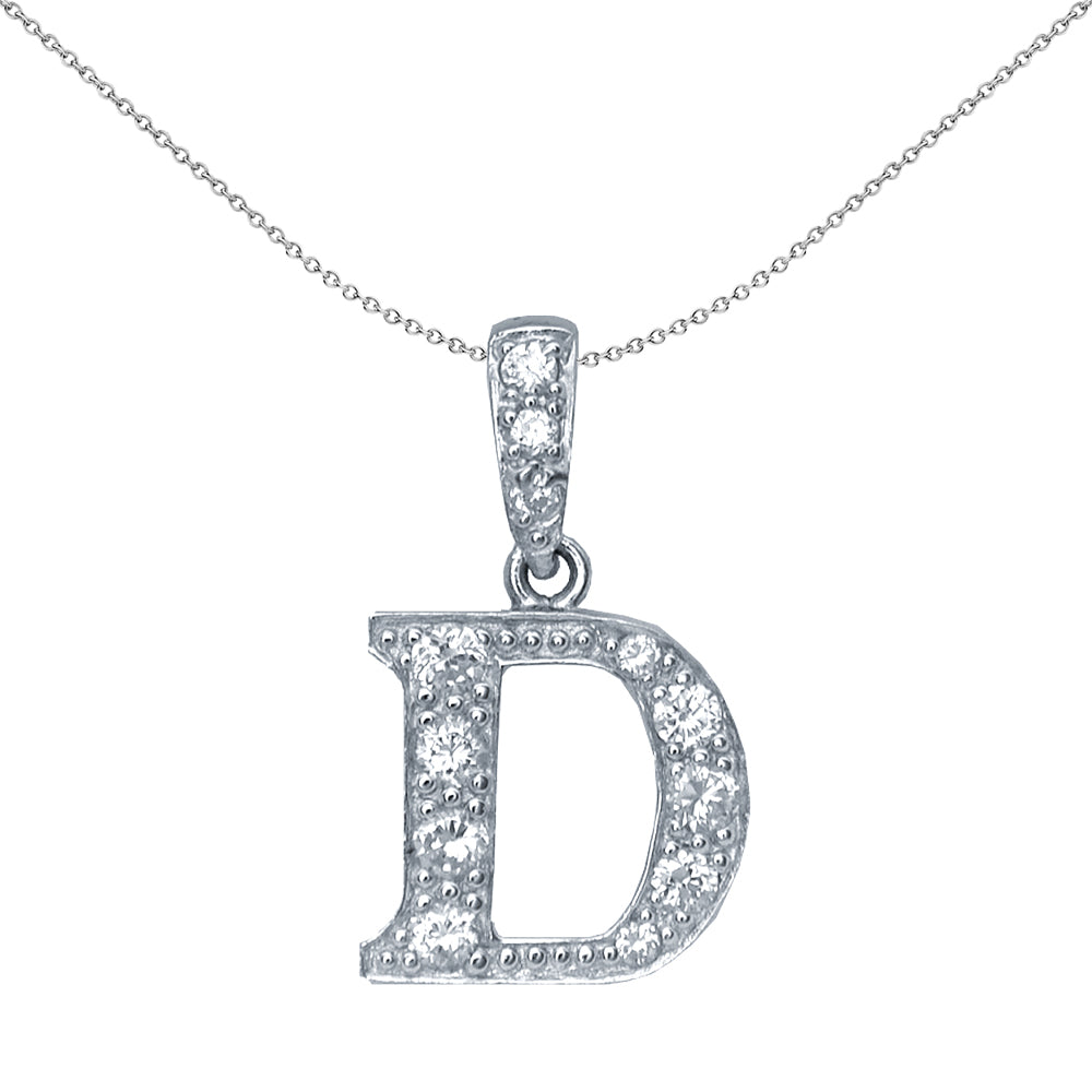 Silver  CZ Letter D Initial Pendant Necklace 18 inch - GIN2-D
