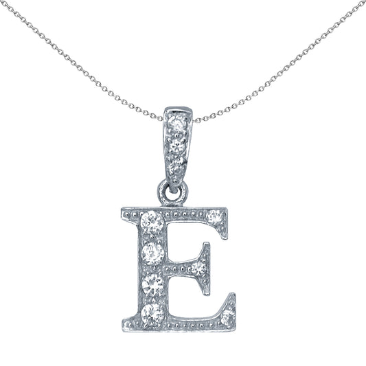 Silver  CZ Letter E Initial Pendant Necklace 18 inch - GIN2-E