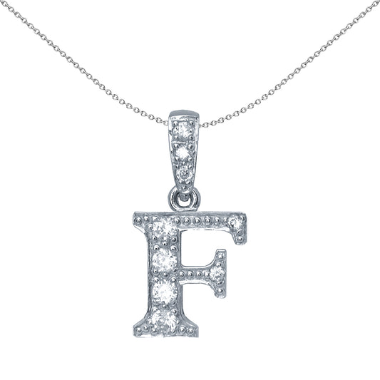 Silver  CZ Letter F Initial Pendant Necklace 18 inch - GIN2-F