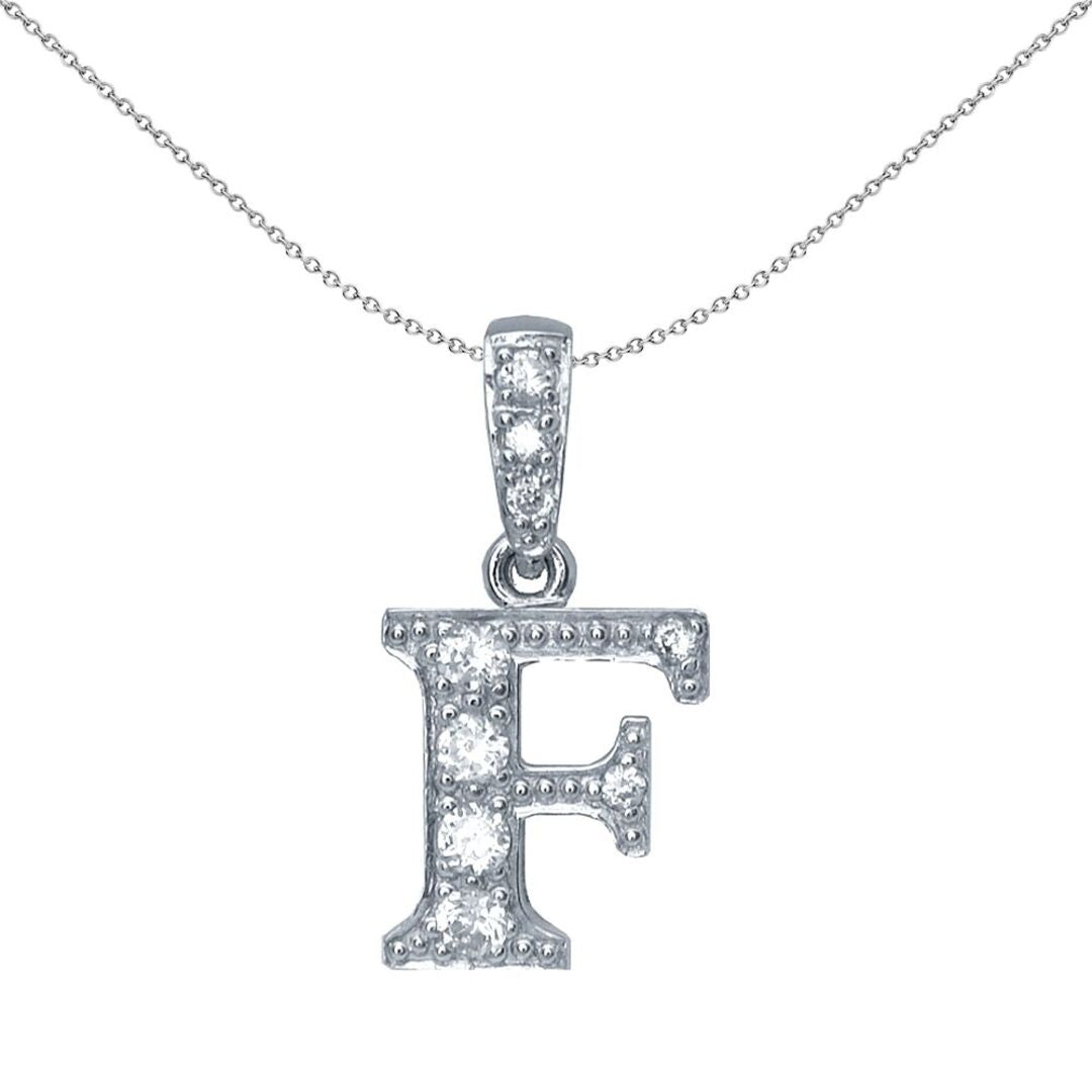 Sterling Silver  CZ Letter F Initial Identity ID Personal Pendant - GIN2-F