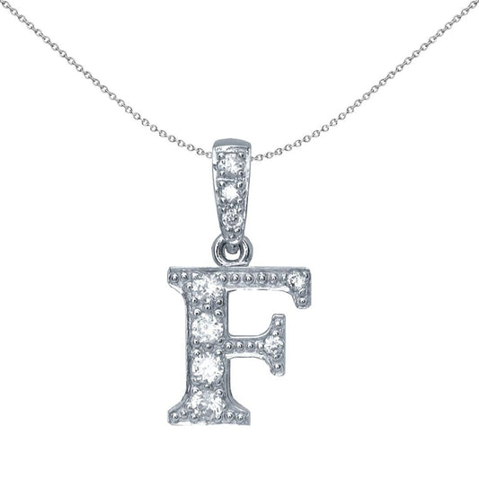 Sterling Silver  CZ Letter F Initial Identity ID Personal Pendant - GIN2-F