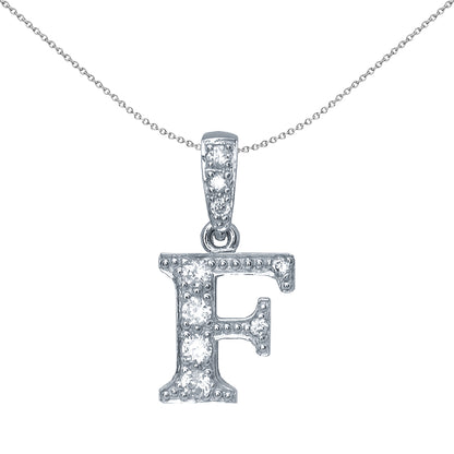 Silver  CZ Letter F Initial Pendant Necklace 18 inch - GIN2-F