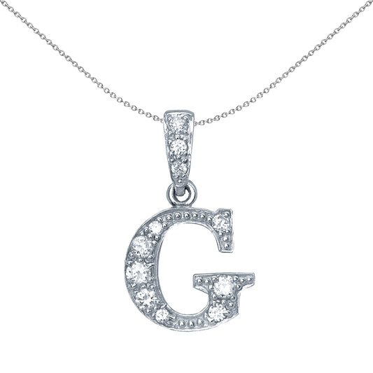 Silver  CZ Letter G Initial Pendant Necklace 18 inch - GIN2-G