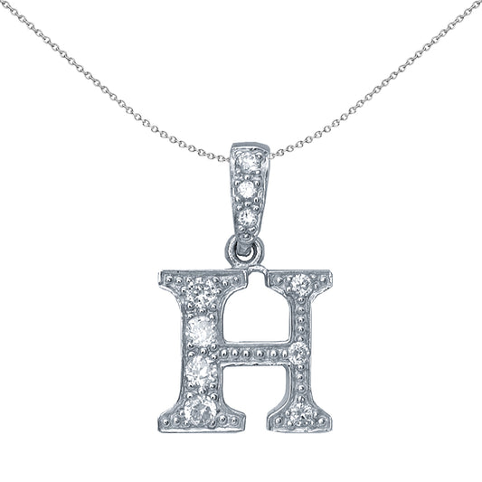 Silver  CZ Letter H Initial Pendant Necklace 18 inch - GIN2-H
