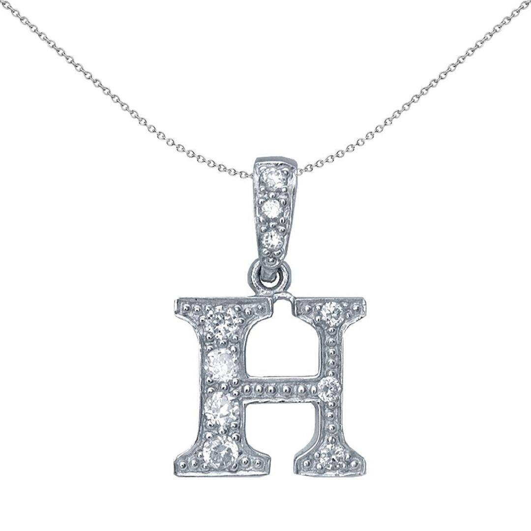 Sterling Silver  CZ Letter H Initial Identity ID Personal Pendant - GIN2-H