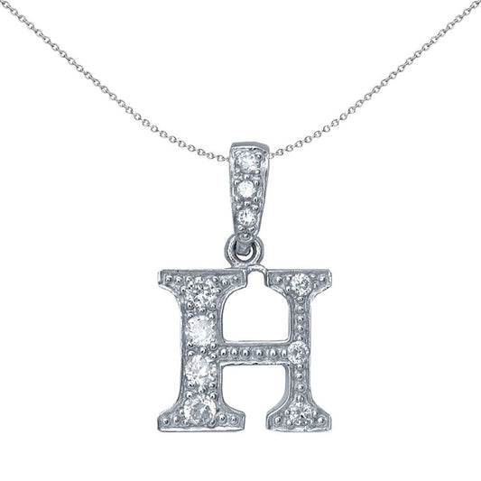 Sterling Silver  CZ Letter H Initial Identity ID Personal Pendant - GIN2-H