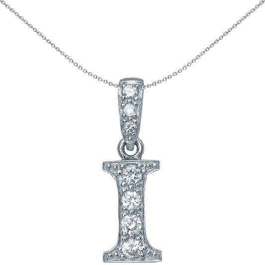 Silver  CZ Letter I Initial Pendant Necklace 18 inch - GIN2-I