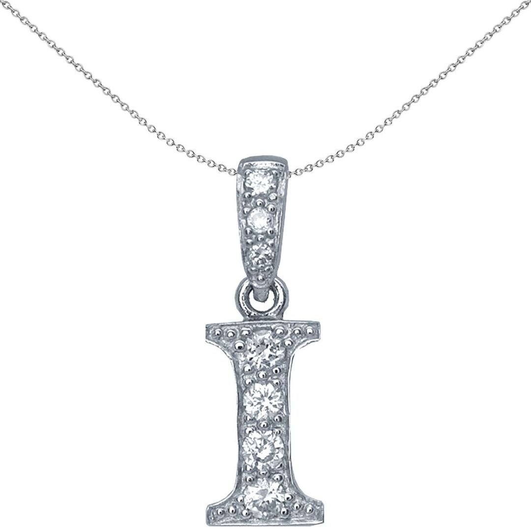 Silver  CZ Letter I Initial Pendant Necklace - GIN2-I