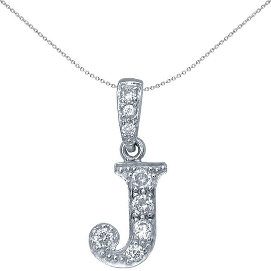 Sterling Silver  CZ Letter J Initial Identity ID Personal Pendant - GIN2-J