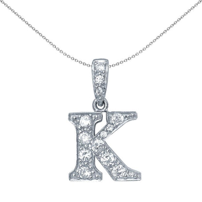 Sterling Silver  CZ Letter K Initial Identity ID Personal Pendant - GIN2-K