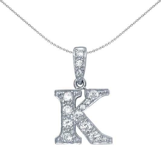 Sterling Silver  CZ Letter K Initial Identity ID Personal Pendant - GIN2-K