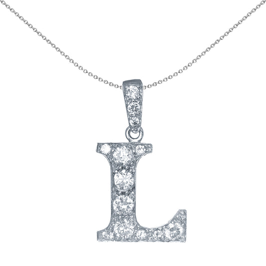 Silver  CZ Letter L Initial Pendant Necklace 18 inch - GIN2-L