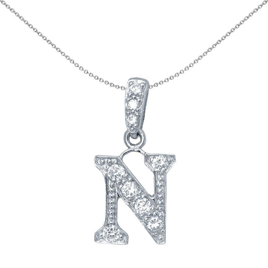 Sterling Silver  CZ Letter N Initial Identity ID Personal Pendant - GIN2-N