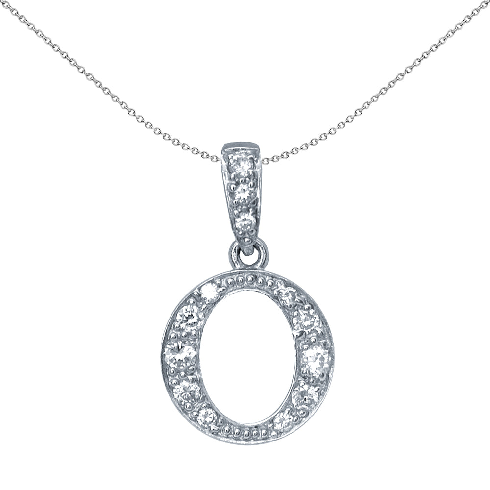 Silver  CZ Letter O Initial Pendant Necklace 18 inch - GIN2-O